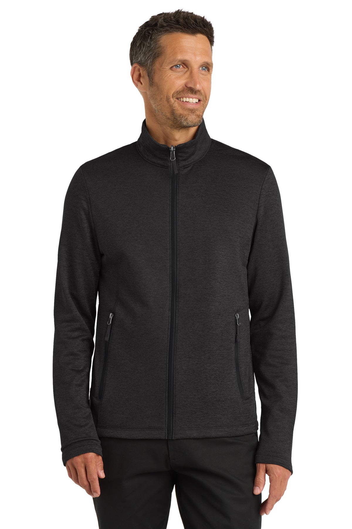 Front View of Dp Black Hthr Port Authority Collective Striated Fleece Jacket. F905 - XS