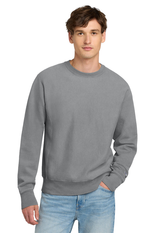 Front View of Concrete Champion Reverse Weave Garment-Dyed Crewneck Sweatshirt. GDS149 - S