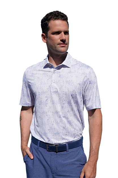 White Crosshatch Palm ML75 Stretch Polo - S
