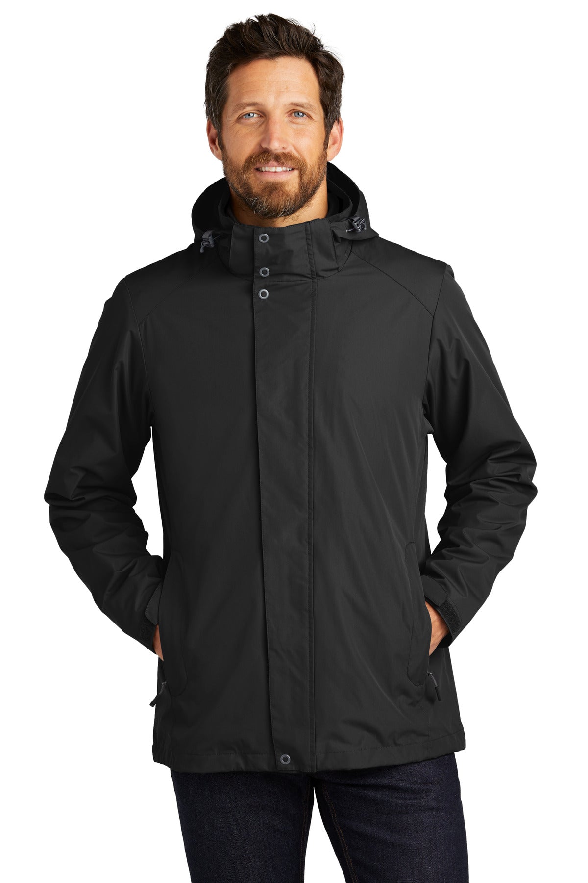 Front View of Black Port Authority All-Weather 3-in-1 Jacket J123 - XS