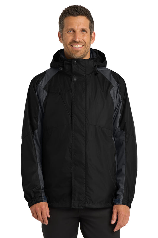 Front View of Black/Ink Grey Port Authority Ranger 3-in-1 Jacket. J310 - XS