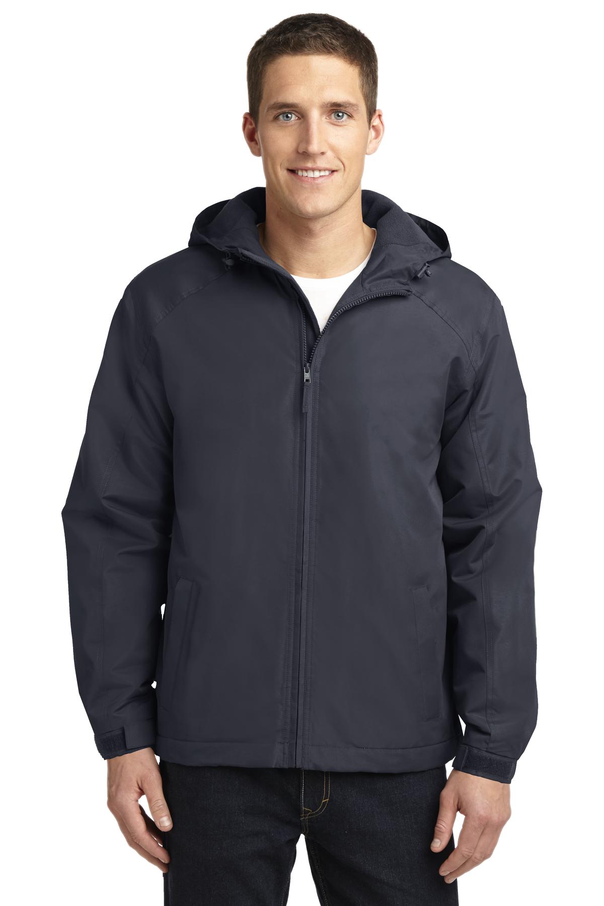 Front View of Batlshp Grey Port Authority Hooded Charger Jacket. J327 - XS