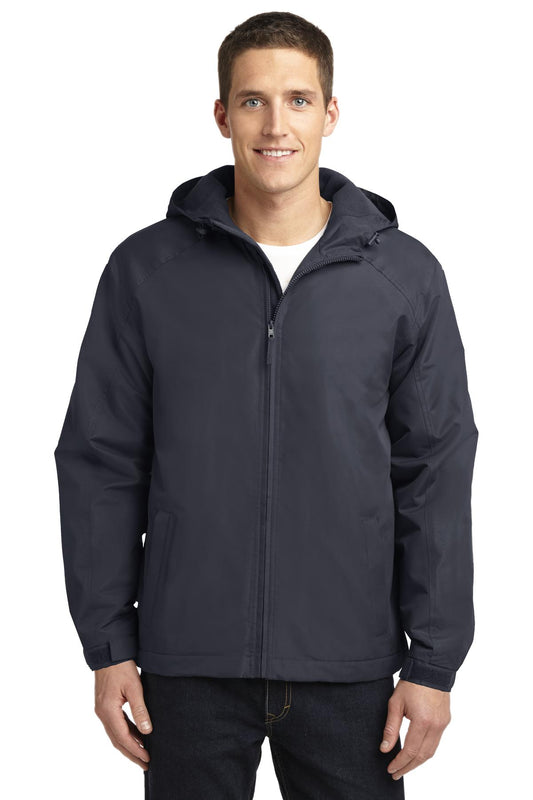 Front View of Batlshp Grey Port Authority Hooded Charger Jacket. J327 - XS