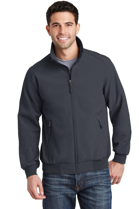 Front View of Battleship Gry Port Authority Soft Shell Bomber Jacket. J337 - XS