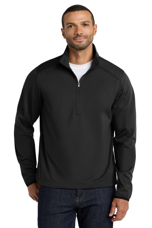 Front View of Deep Black Port Authority Active 1/2-Zip Soft Shell Jacket. J716 - XS