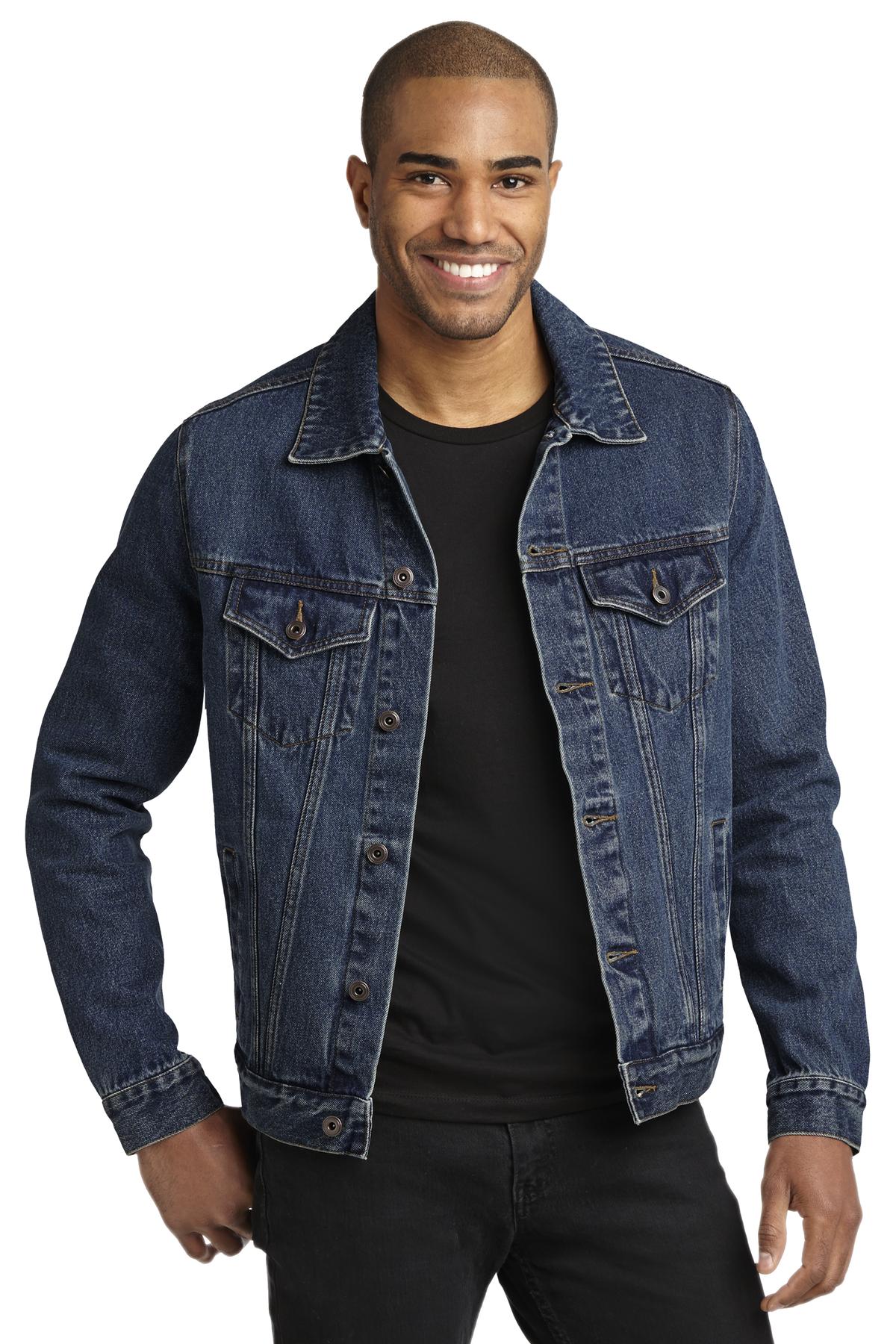 Front View of Denim Port Authority Denim Jacket. J7620 - XS