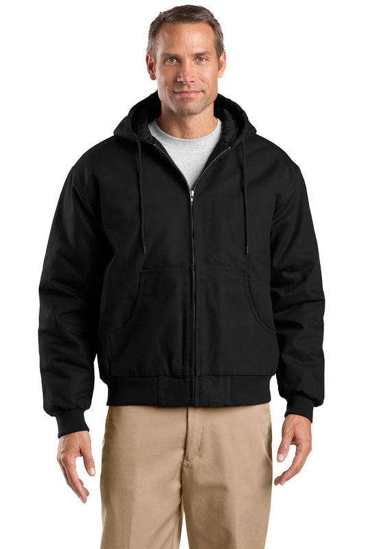 Front View of Black CornerStone Tall Duck Cloth Hooded Work Jacket. TLJ763H - LT