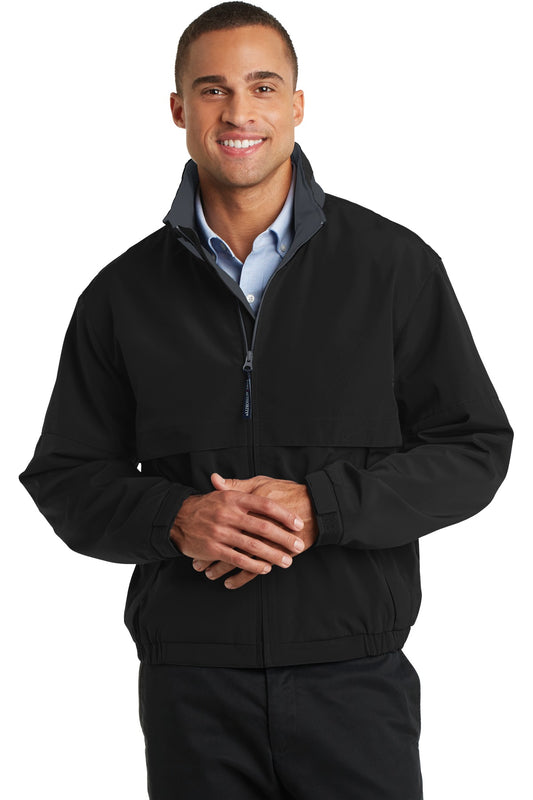 Front View of Black/Steel Gy Port Authority Legacy Jacket. J764 - XS