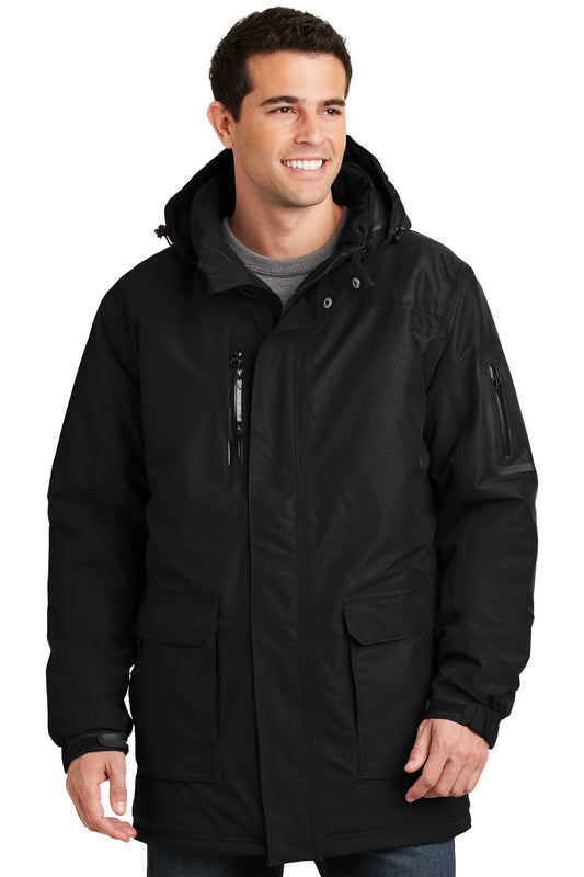 Front View of Black Port Authority Heavyweight Parka. J799 - XS