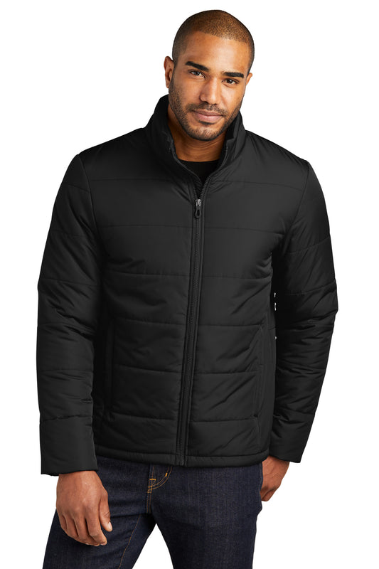 Front View of DeepBlack Port Authority Puffer Jacket J852 - XS