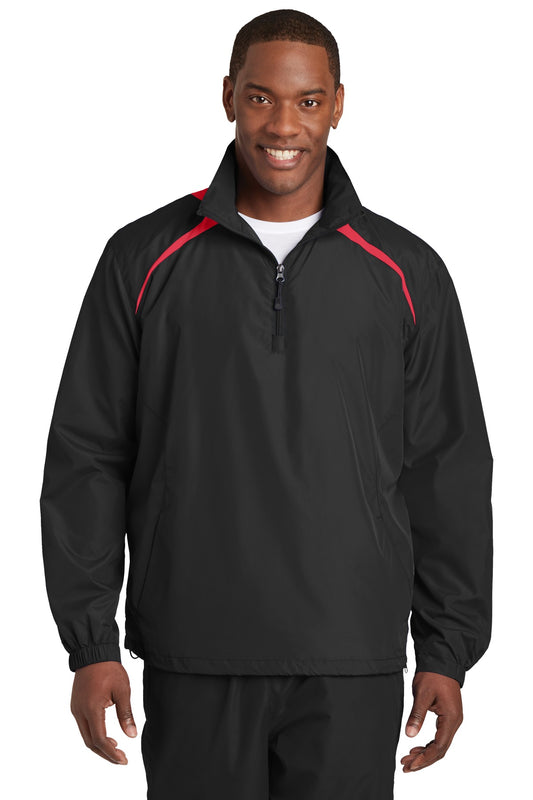Front View of Black/True Red Sport-Tek 1/2-Zip Wind Shirt. JST75 - XS