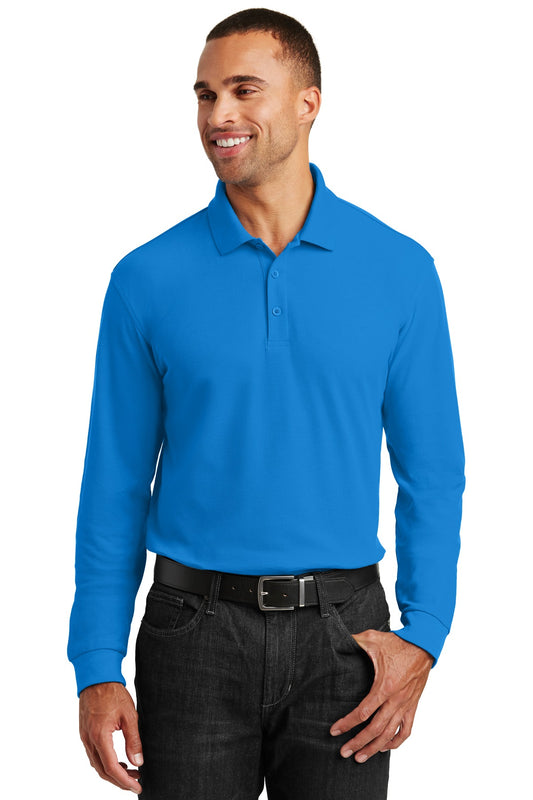Front View of Coastal Blue Port Authority Long Sleeve Core Classic Pique Polo. K100LS - XS