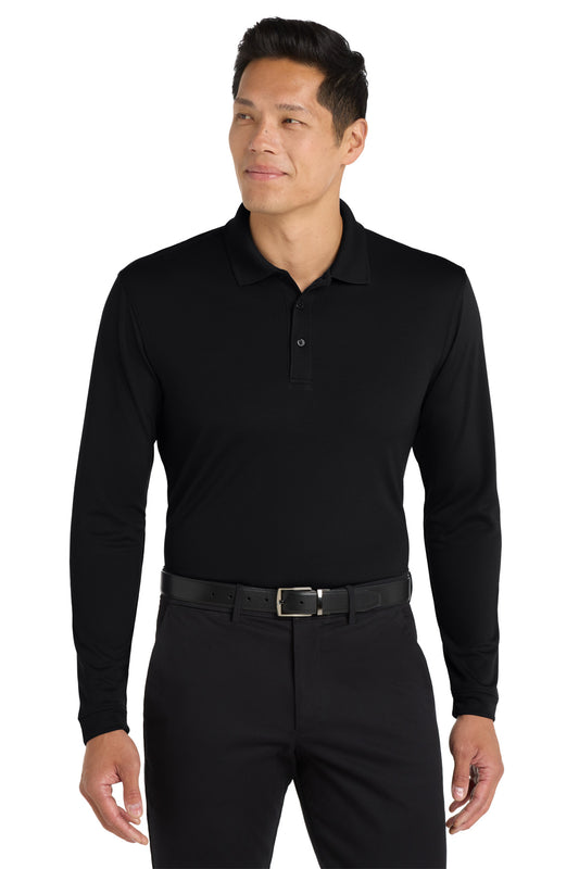 Front View of Deep Black Port Authority Dry Zone UV Micro-Mesh Long Sleeve Polo K110LS - XS
