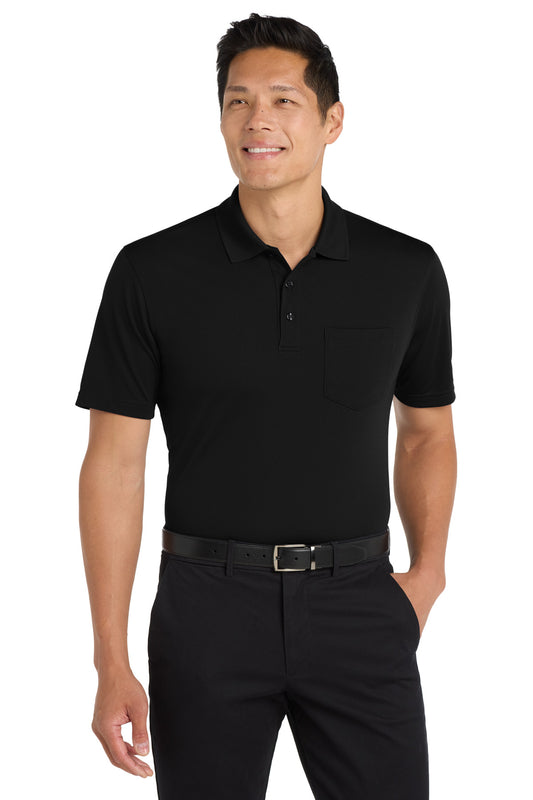 Front View of Deep Black Port Authority Dry Zone UV Micro-Mesh Pocket Polo. K110P - XS