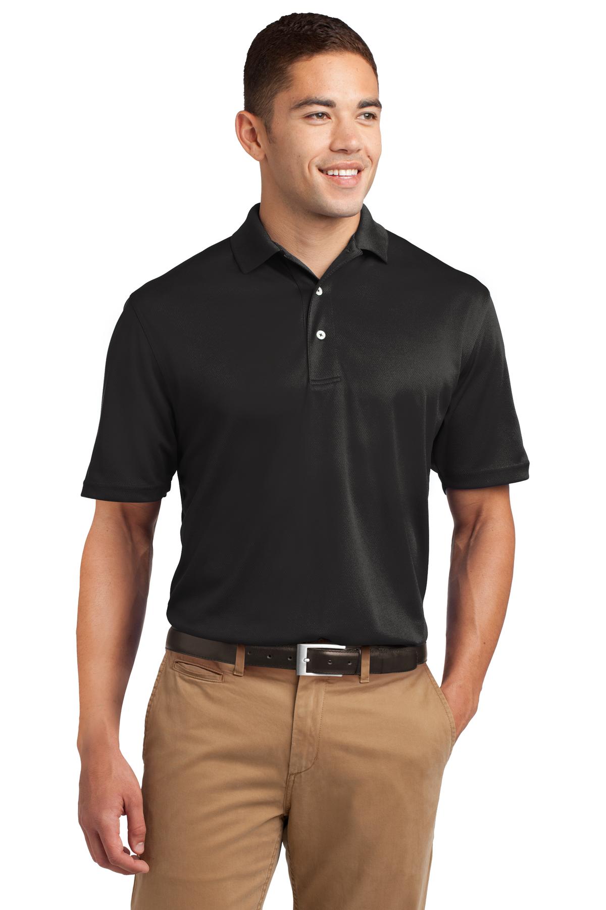 Front View of Black Sport-Tek Tall Dri-Mesh Polo. TK469 - 4XLT