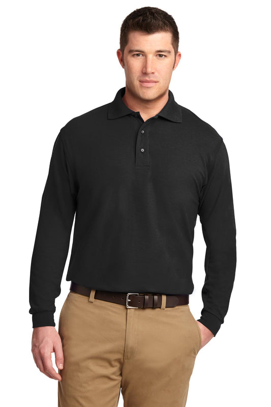 Front View of Black Port Authority Silk Touch Long Sleeve Polo. K500LS - XS