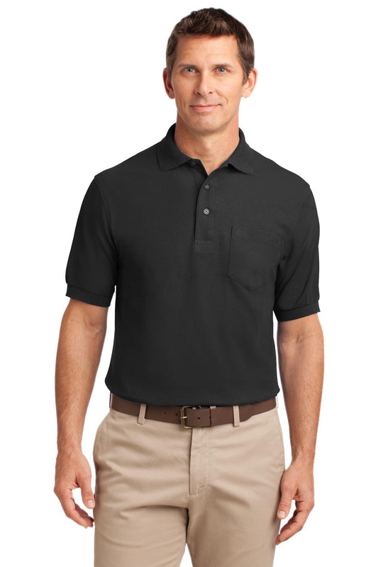 Front View of Black Port Authority Silk Touch Polo with Pocket. K500P - XS