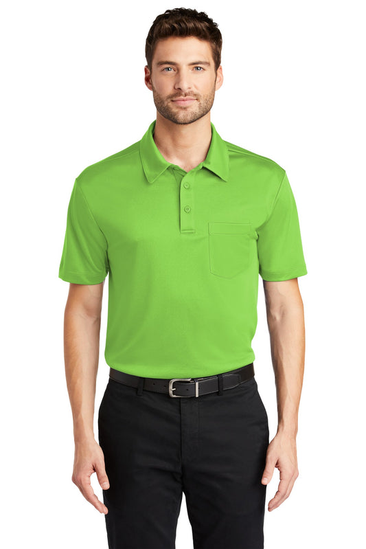 Front View of Lime Port Authority Silk Touch Performance Pocket Polo. K540P - XS