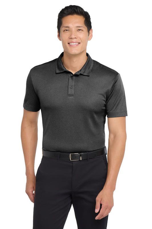 Front View of Black Hthr Port Authority Heathered Silk Touch Performance Polo. K542 - XS
