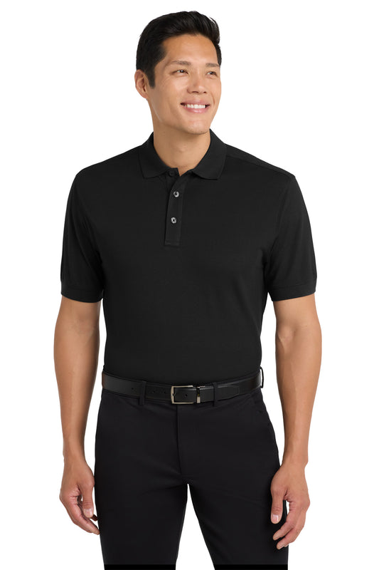 Front View of Black Port Authority Stretch Pique Polo. K555 - XS