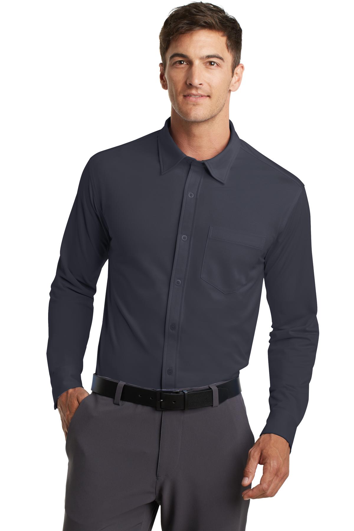 Front View of Battleship Gry Port Authority Dimension Knit Dress Shirt. K570 - XS