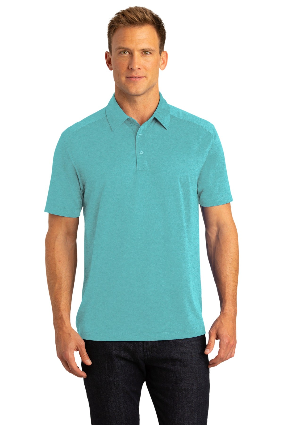 Front View of Maui Blue Port Authority Digi Heather Performance Polo. K574 - XS