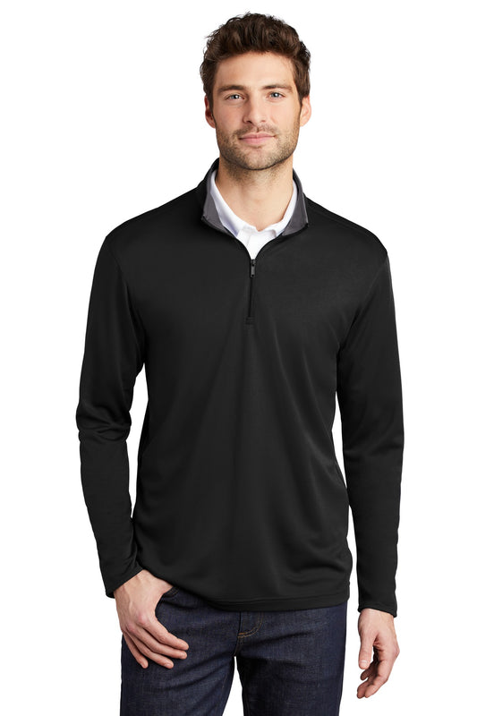 Front View of Black/Steel Gy Port Authority Silk Touch Performance 1/4-Zip K584 - XS