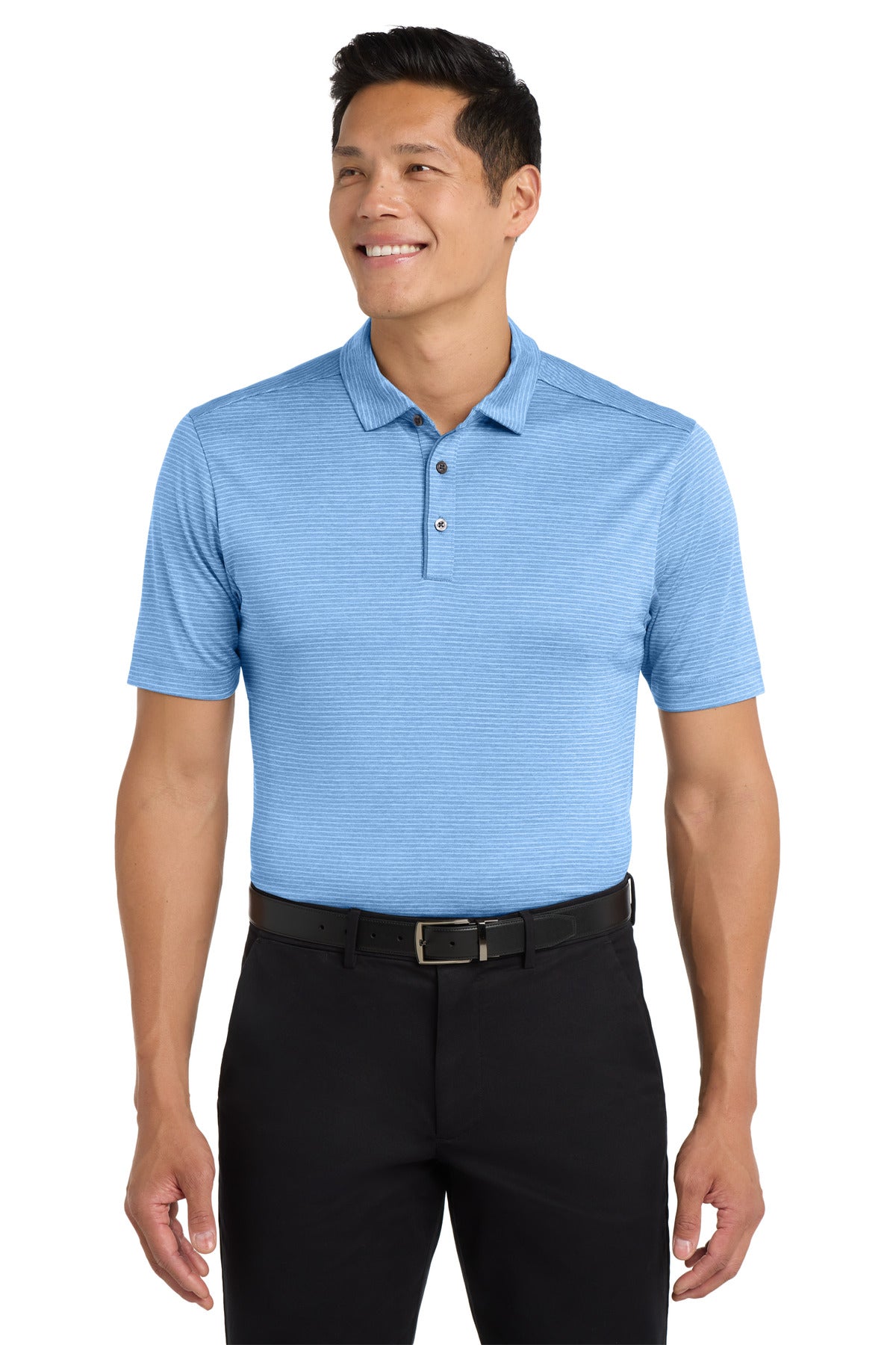 Front View of Carolina Blue Port Authority Shadow Stripe Polo. K585 - XS