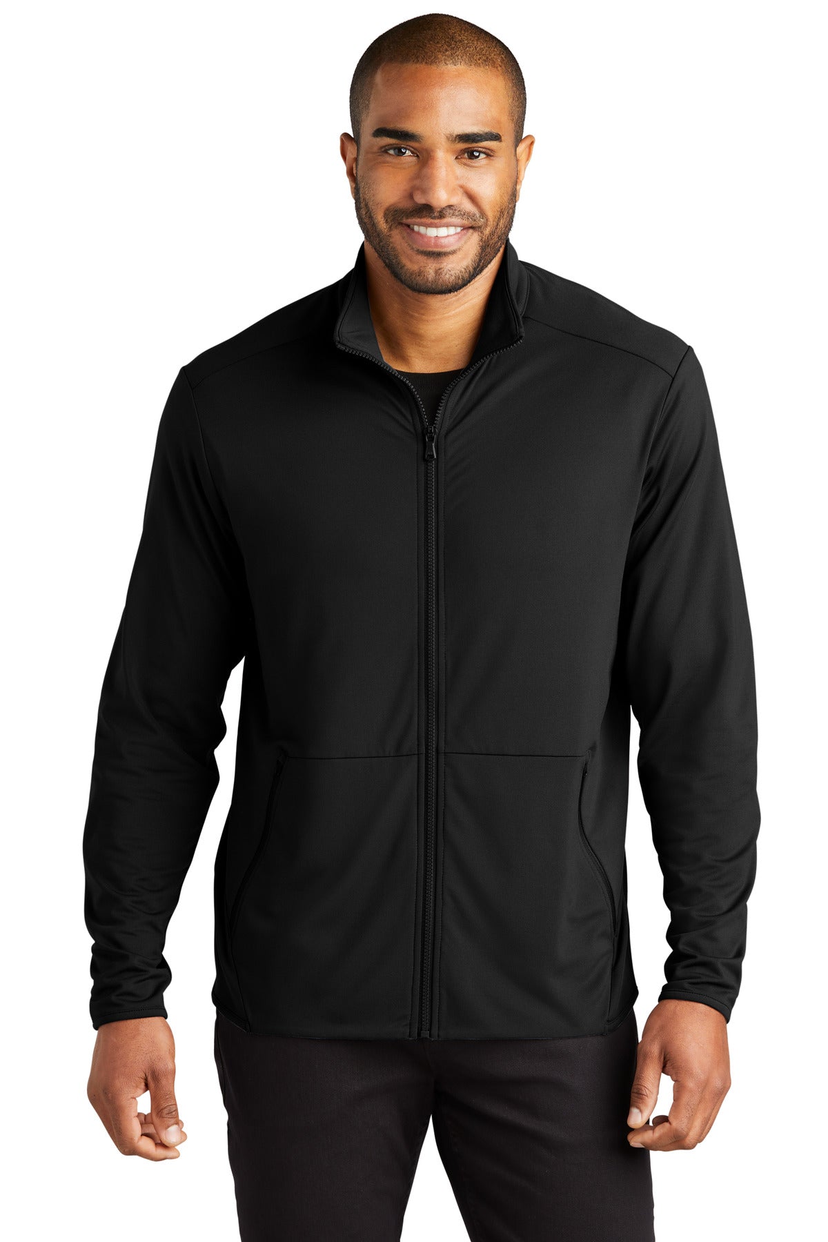 Front View of Black Port Authority Accord Stretch Fleece Full-Zip K595 - XS