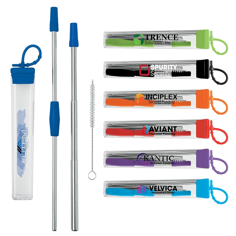 N/A Cosmopolitan 7-Piece, 2-Straw Stainless Steel Set