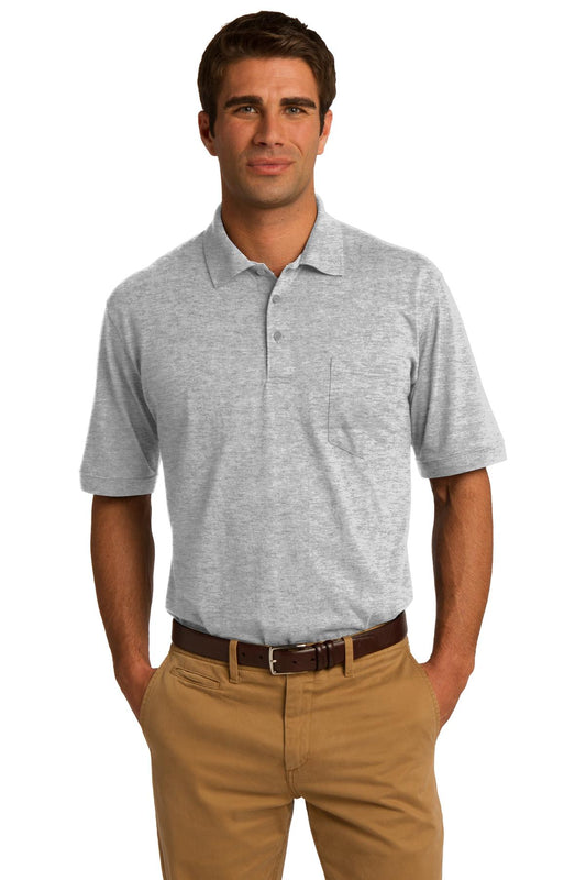 Front View of Ash Port & Co Core Blend Jersey Knit Pocket Polo. KP55P - S