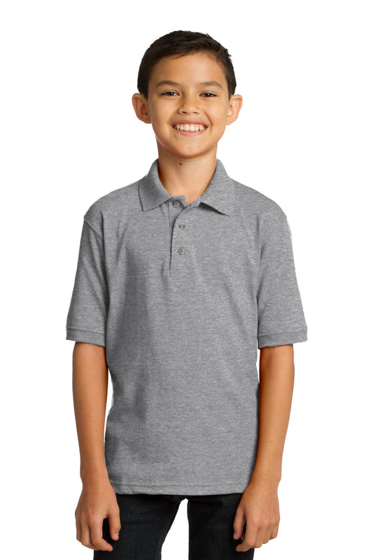 Front View of Athletic Hthr Port & Co Youth Core Blend Jersey Knit Polo. KP55Y - XS