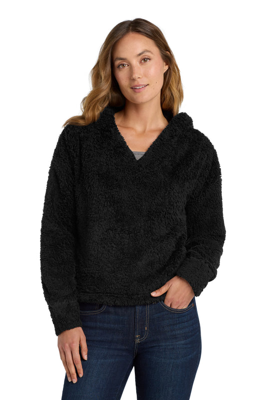Front View of Black Port Authority Women's Cozy Fleece Hoodie. L132 - L