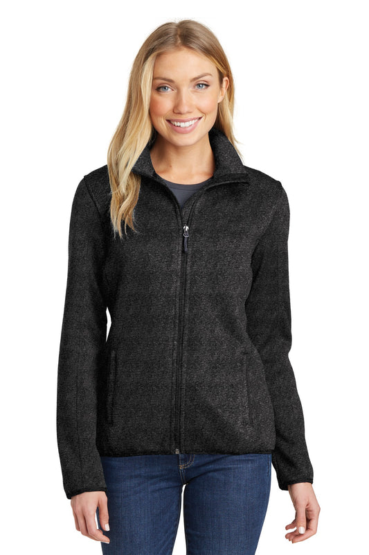 Front View of Black Hthr Port Authority Women's Sweater Fleece Jacket. L232 - XS