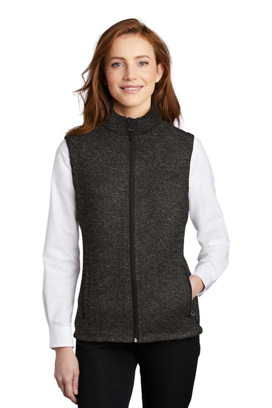 Front View of Black Heather Port Authority Women's Sweater Fleece Vest L236 - S