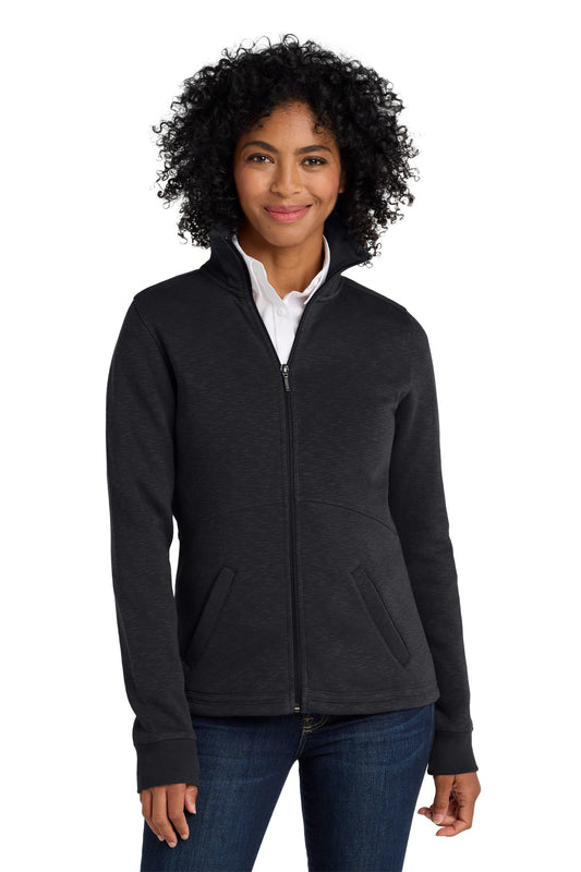 Front View of Black Port Authority Women's Slub Fleece Full-Zip Jacket. L293 - S