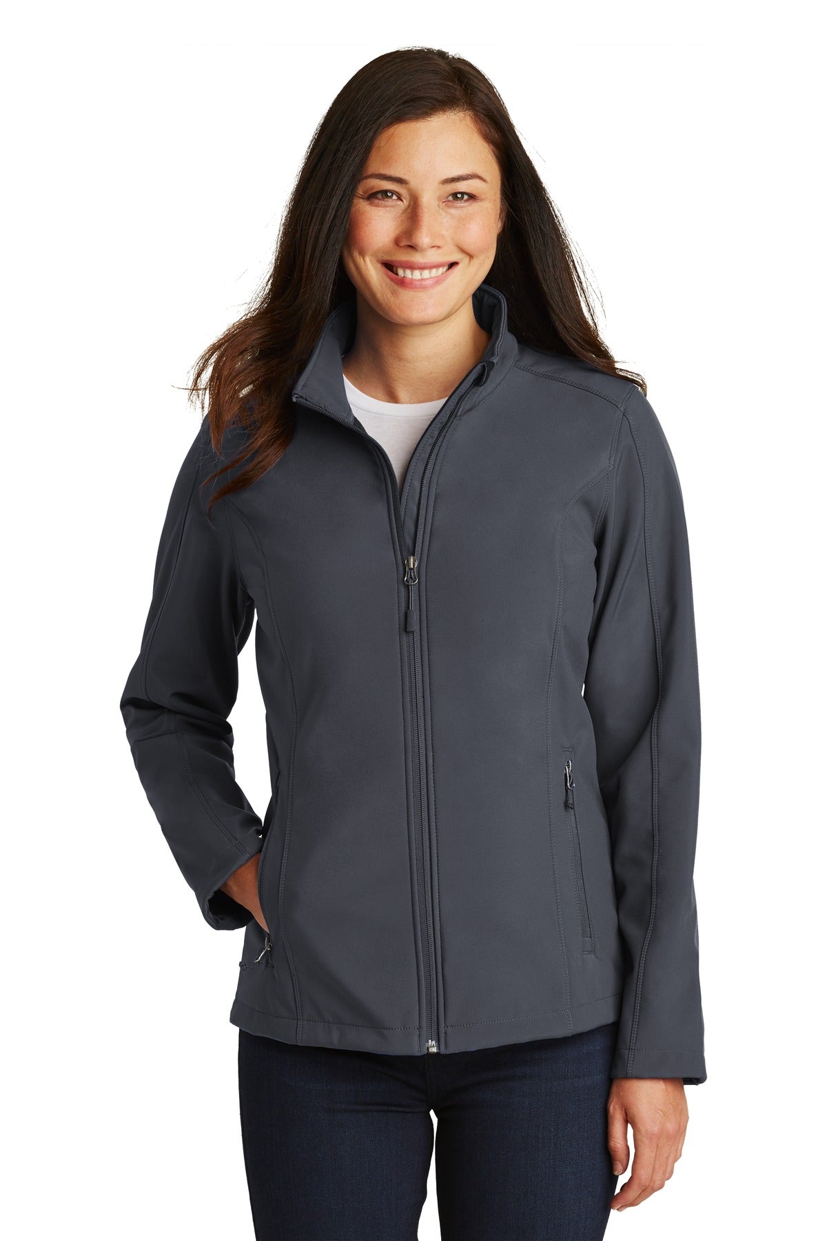 Front View of Battleship Gry Port Authority Women's Core Soft Shell Jacket. L317 - S