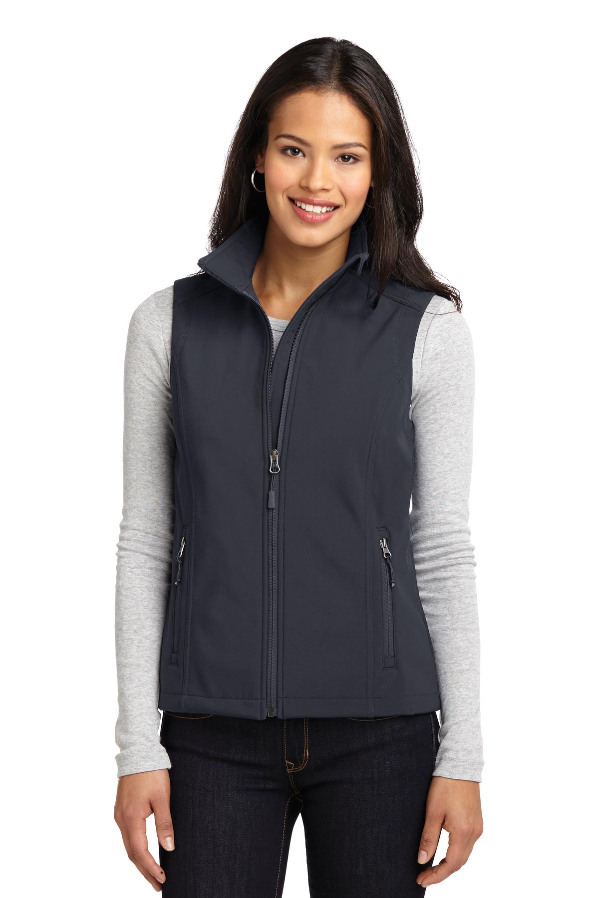 Front View of Batlshp Grey Port Authority Women's Core Soft Shell Vest. L325 - XS