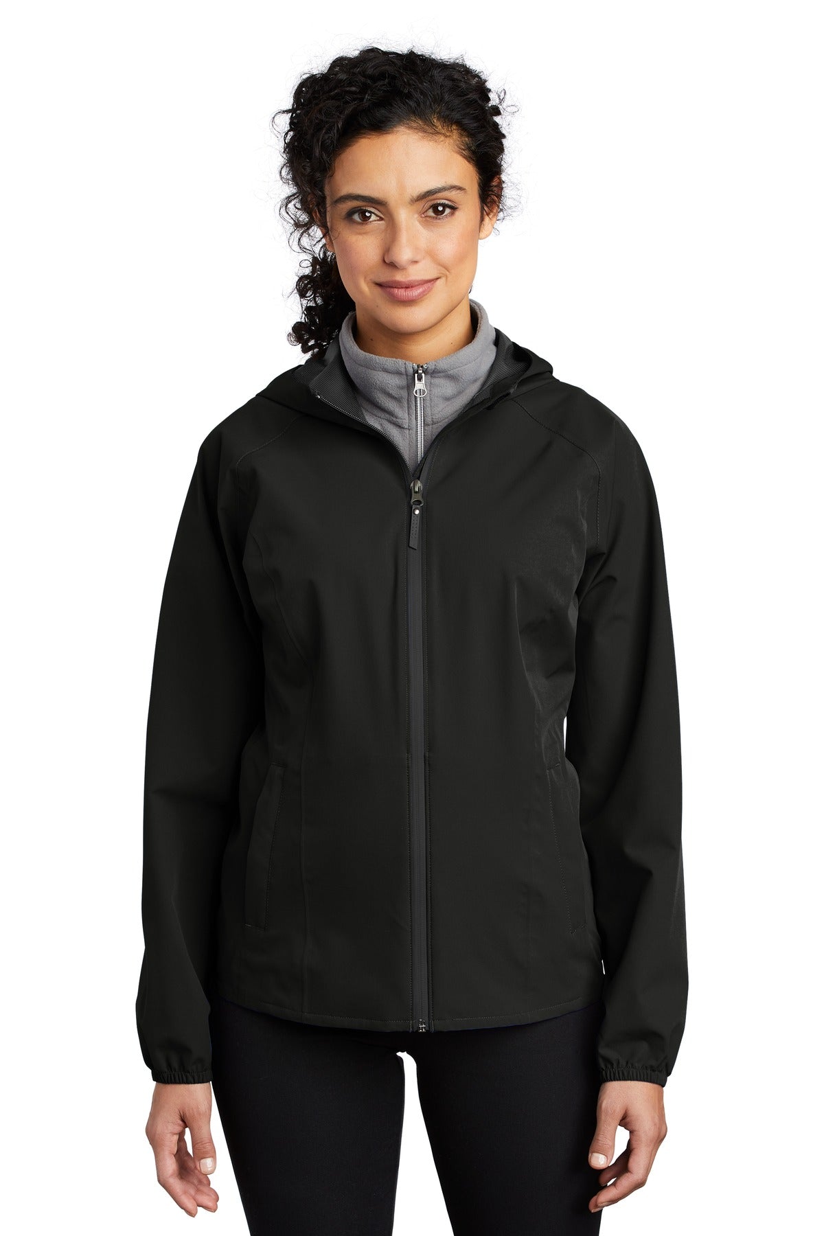 Front View of Deep Black Port Authority Women's Essential Rain Jacket L407 - 3XL