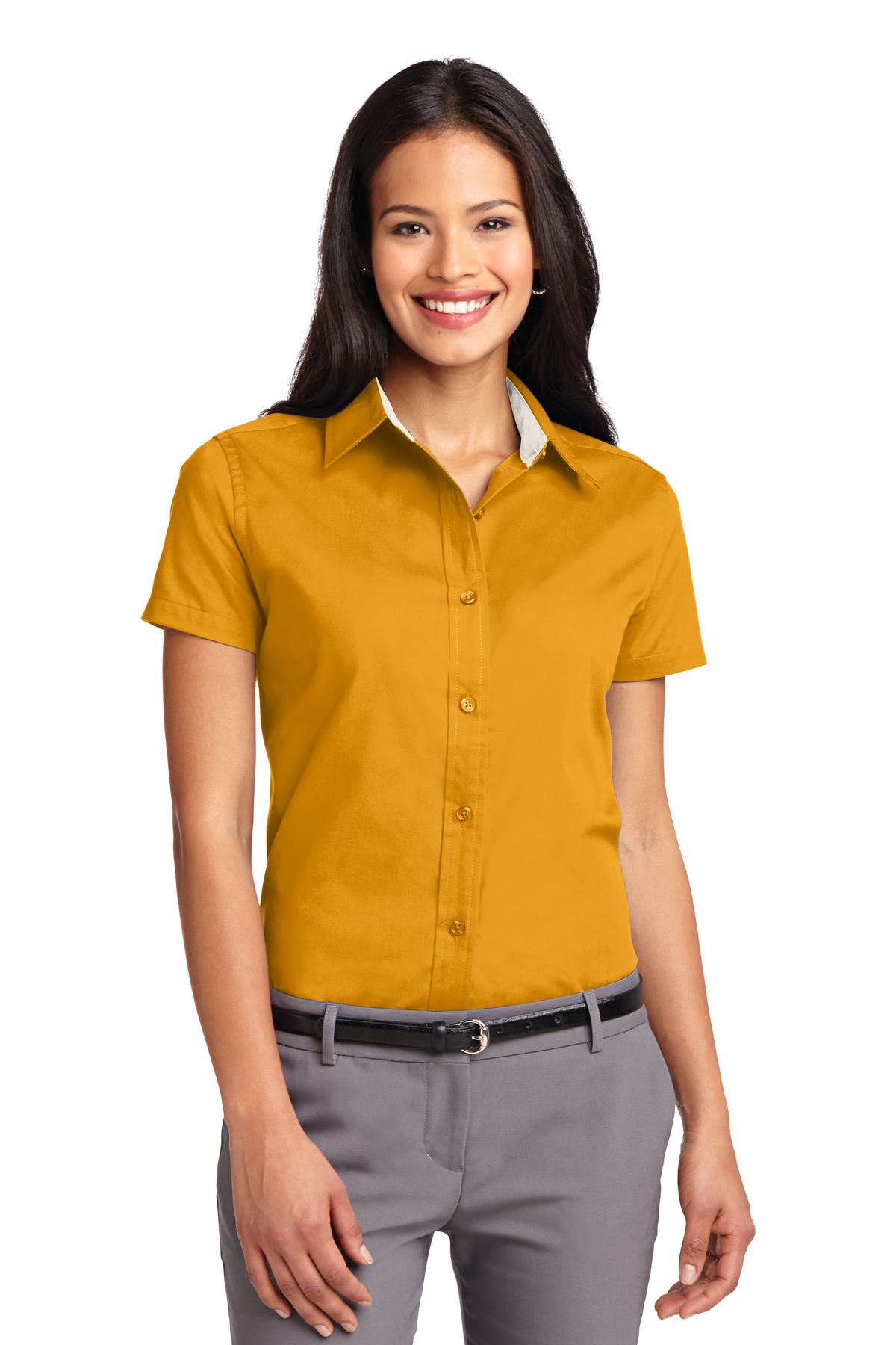 Front View of Athletic Gold Port Authority Women's Short Sleeve Easy Care Shirt. L508 - S