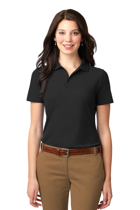 Front View of Black Port Authority Women's Stain-Resistant Polo. L510 - L
