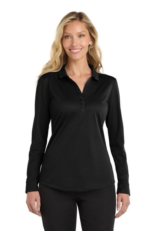 Front View of Black Port Authority Women's Silk Touch Performance Long Sleeve Polo. L540LS - XXL