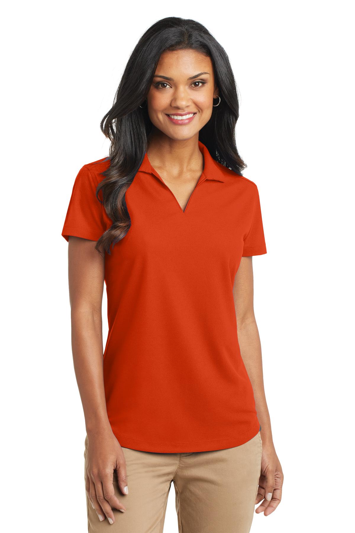 Front View of Autumn Orange Port Authority Women's Dry Zone Grid Polo. L572 - S