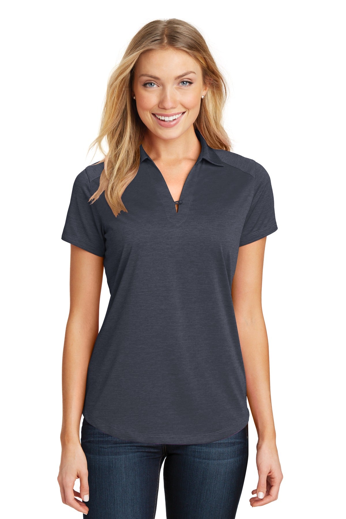 Front View of Dark Grey Port Authority Women's Digi Heather Performance Polo. L574 - S