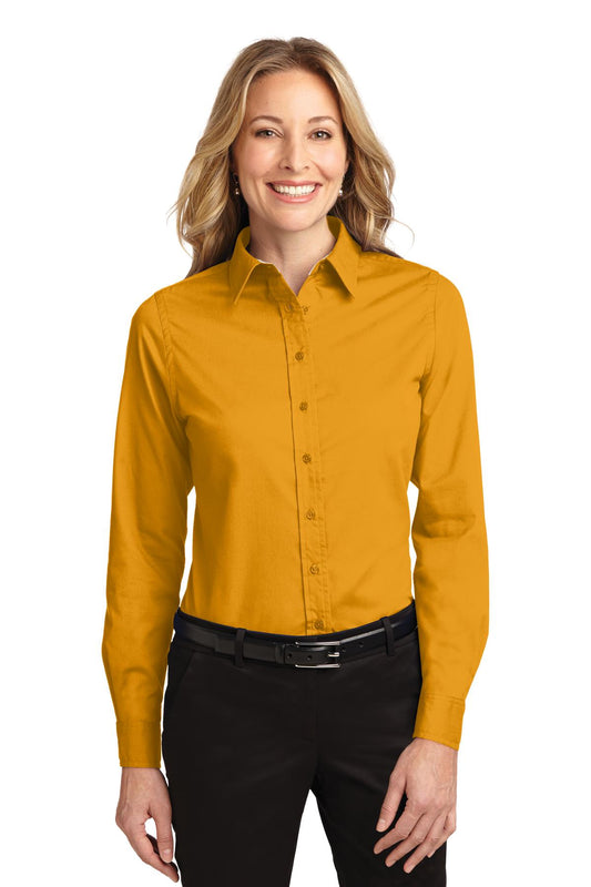 Front View of Athletic Gold Port Authority Women's Long Sleeve Easy Care Shirt. L608 - 5XL