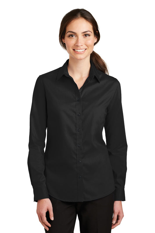 Front View of Black Port Authority Women's SuperPro Twill Shirt. L663 - XXL