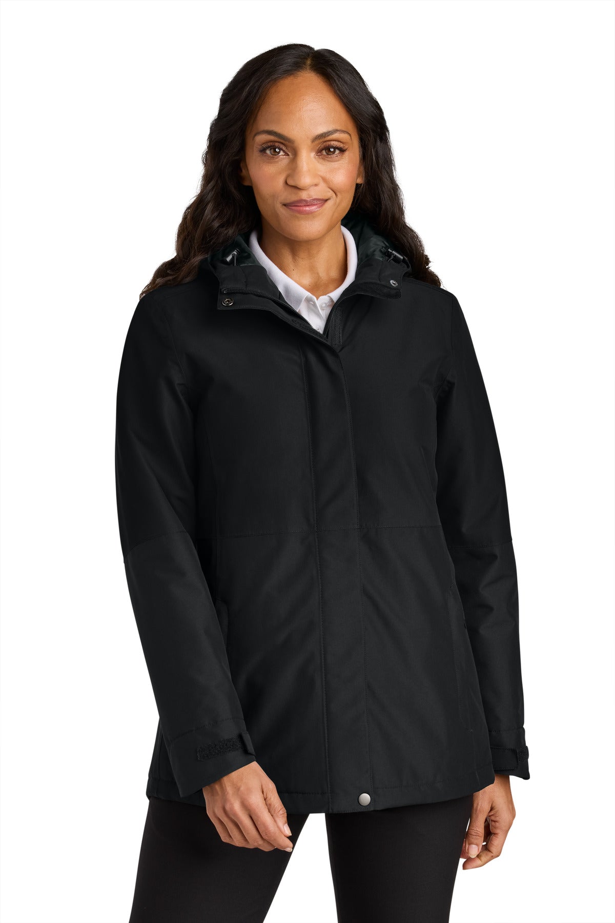 Front View of DeepBlack Port Authority Women's Insulated Heavy Ripstop Jacket L721 - S