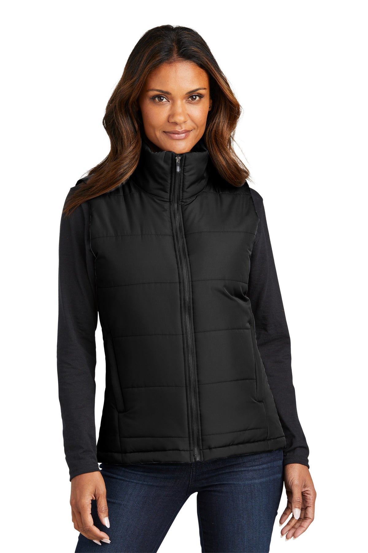 Front View of DeepBlack Port Authority Women's Puffer Vest L853 - XL