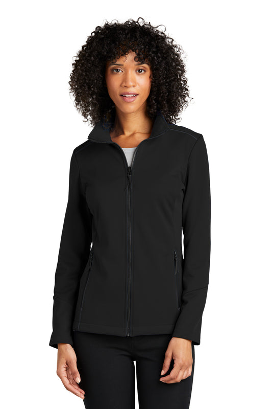 Front View of DeepBlack Port Authority Women's Collective Tech Soft Shell Jacket L921 - XS
