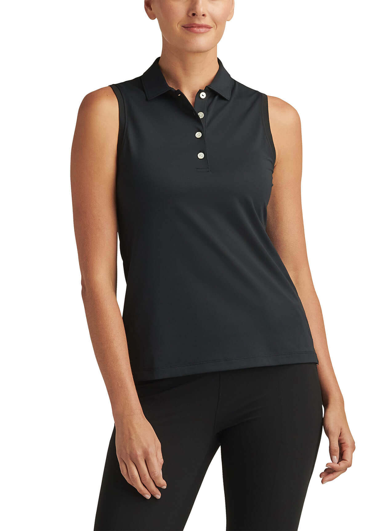 Peter Millar Women's Banded Sport Mesh Sleeveless Button Polo - Black - LG